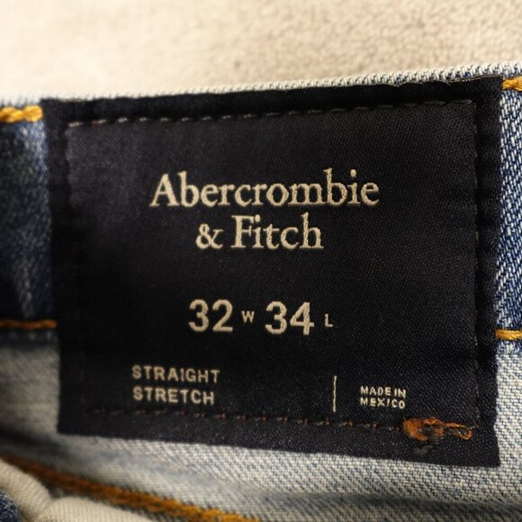 Abercrombie & Fitch jeans straight leg raw hem men's 32x34 light wash blue - Picture 3 of 11